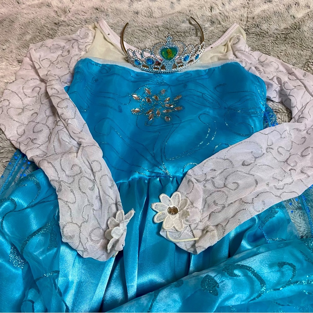 Girls Princess Elsa Dress Costume,Size US 12,Dress+Crown